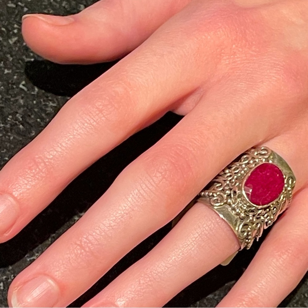 NWT Solid 925 Kashmir Genuine Ruby wide statement band ring Christmas Valentines - Picture 9 of 9